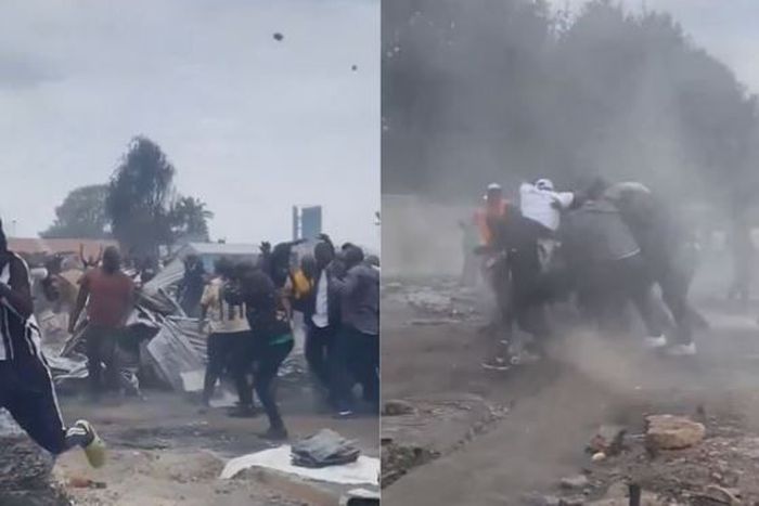 Nairobi Governor Johnson Sakaja being pelted with stones (L) and the governor’s security detail using their bodies to shield him while leading him to safety (R)