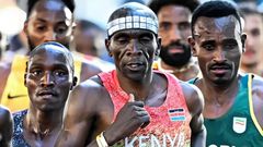 Eliud Kipchoge among other athletes at the Paris Olympics, August 10