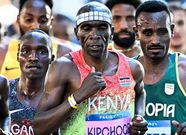 Eliud Kipchoge among other athletes at the Paris Olympics, August 10