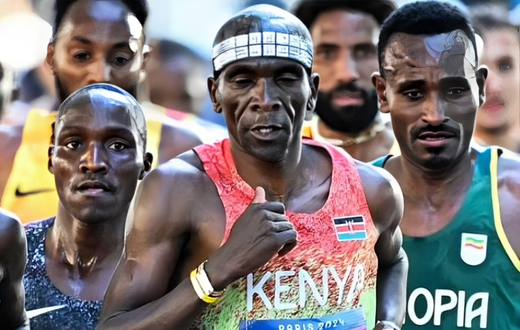 Eliud Kipchoge among other athletes at the Paris Olympics, August 10