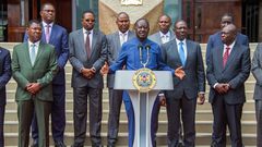 Raila Odinga speaks on the steps of the KICC where he and President William Ruto announced to the country that the National Multi-Sectoral Forum will start talks on July 15, 2024