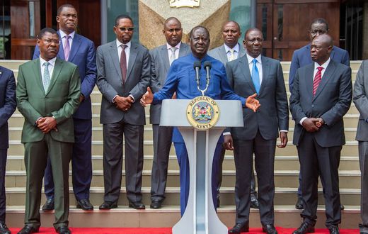Raila Odinga speaks on the steps of the KICC where he and President William Ruto announced to the country that the National Multi-Sectoral Forum will start talks on July 15, 2024