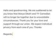 Marya Okoth announces break with comedian YY