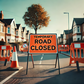 A road closed sign on a suburban street