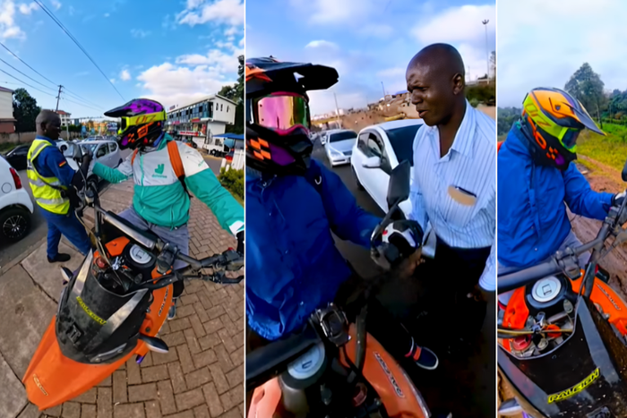 Nairobi biker interacting with random Nairobians