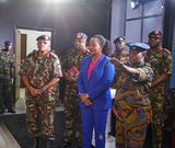 Defence CS Soipan Tuya during a visit to KDF's Strategic Communications Branch at the Defence Headquarters.