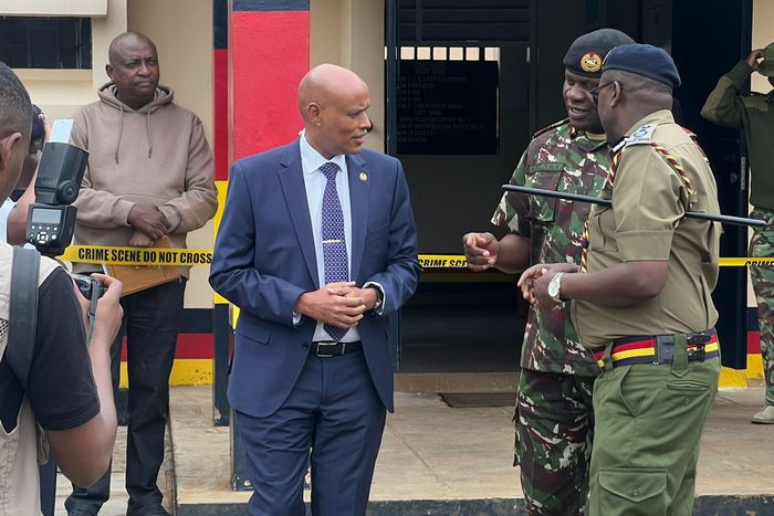 Acting IG Gilbert Masengeli with DCI Amin Mohamed at Gigiri Police Station