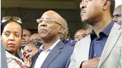 Jimi Wanjigi addressing the press alongside his wife Irene Nzisa Wanjigi after a raid at his Muthaiga home