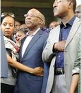 Jimi Wanjigi addressing the press alongside his wife Irene Nzisa Wanjigi after a raid at his Muthaiga home