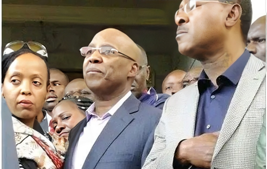 Jimi Wanjigi addressing the press alongside his wife Irene Nzisa Wanjigi after a raid at his Muthaiga home