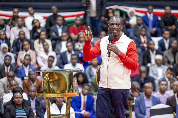 President William Ruto during a town hall on the Higher Education Government Student Scholarship university funding model held at KICC on August 25, 2024