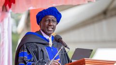President William Ruto speaks at the University of Eastern Africa, Baraton's 42nd graduation ceremony in Nandi, August 18, 2024. | PHOTO: PCS