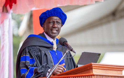 President William Ruto speaks at the University of Eastern Africa, Baraton's 42nd graduation ceremony in Nandi, August 18, 2024. | PHOTO: PCS