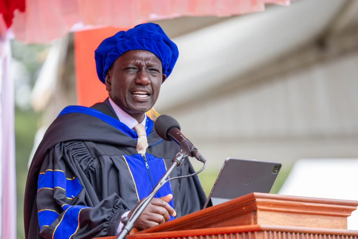 President William Ruto speaks at the University of Eastern Africa, Baraton's 42nd graduation ceremony in Nandi, August 18, 2024. | PHOTO: PCS