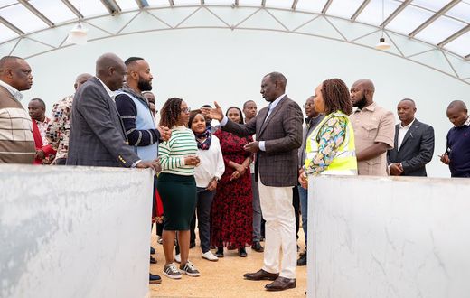 President William Ruto, DP Rigathi Gachagua, Mining CS Hassan Joho and Governor Anne Waiguru in Kirinyaga County on August 10, 2024 where they inspected development projects