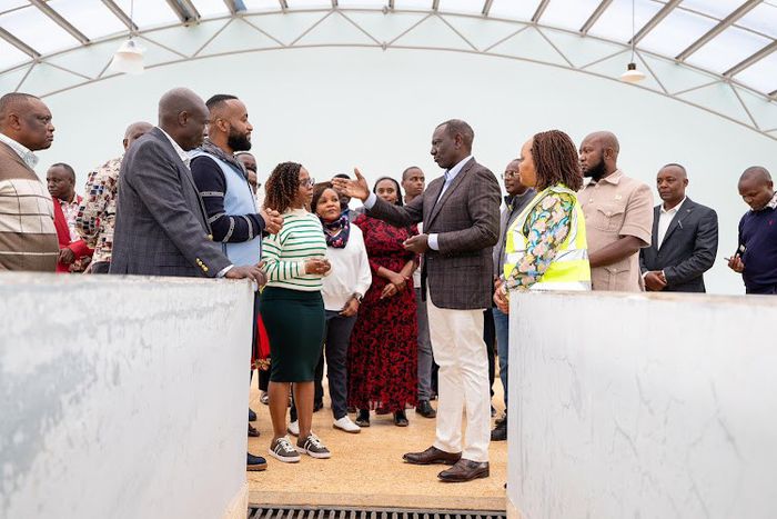 President William Ruto, DP Rigathi Gachagua, Mining CS Hassan Joho and Governor Anne Waiguru in Kirinyaga County on August 10, 2024 where they inspected development projects