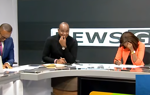 Sam Gituku, Linus Kaikai and Yvonne Okwara during News Gang show