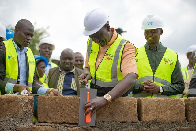 President William Ruto lays the foundation stone at Emgwen Affordable Housing Project in Nandi County.