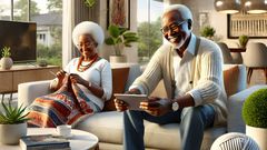 An AI-generated of a modern Kenyan home setting with grandparents relaxing together