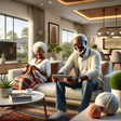 An AI-generated of a modern Kenyan home setting with grandparents relaxing together