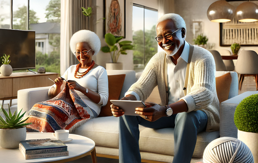 An AI-generated of a modern Kenyan home setting with grandparents relaxing together