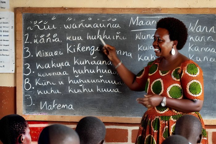 An AI-generated image of a classroom scene in a Kenyan school