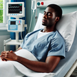 An AI-generated image of a man lying in a hospital bed