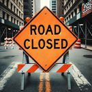 An AI-generated image of a road sign indicating that the road is closed