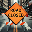 An AI-generated image of a road sign indicating that the road is closed