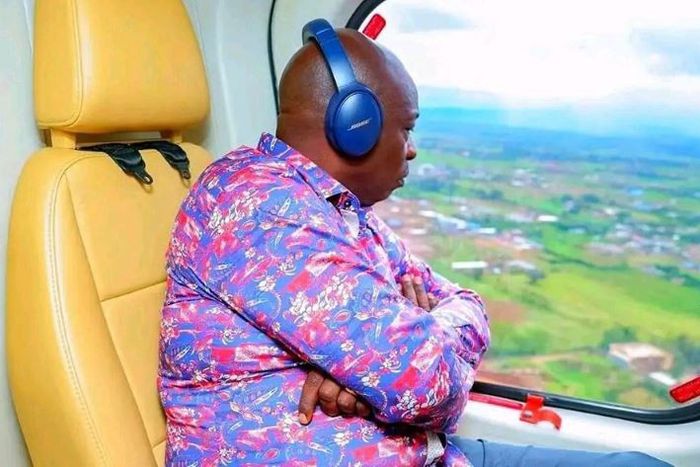 File image of DP Rigathi Gachagua inside a  Chopper inspecting the aftermath of Mai Mahiu horror floods.
