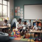 An AI-generated of a teacher with a special needs learner