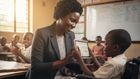 An AI-generated of a teacher with a special needs learner