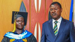 Speaker Moses Wetangula and Claire Juma at his office in the National Assembly