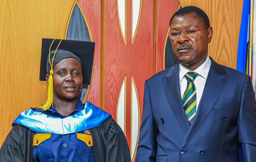 Speaker Moses Wetangula and Claire Juma at his office in the National Assembly
