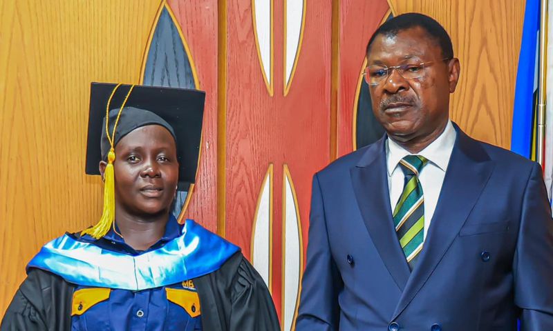 Speaker Moses Wetangula and Claire Juma at his office in the National Assembly