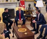 Ukrainian President Volodymyr Zelenski, his US President Donald Trump and Vice President J.D Vance at a meeting in the Oval Office in the Whitehouse on February 28, 2025