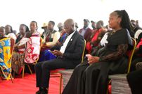 Media personality with his wife, Irene Renoi during his father's funeral in February 2025.