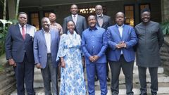 File image of opposition leaders Eugene Wamalwa, Rigathi Gachagua, Martha Karya, Kalonzo Musyoka, Fred Matiang’i and Mukhisa Kituyi on the front row. Justine Muturi and Mithika Linturi can also e seen on the second row.