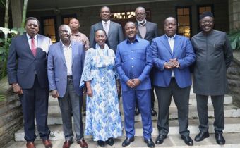 File image of opposition leaders Eugene Wamalwa, Rigathi Gachagua, Martha Karya, Kalonzo Musyoka, Fred Matiang’i and Mukhisa Kituyi on the front row. Justine Muturi and Mithika Linturi can also e seen on the second row.