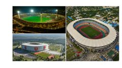 A collage of Talanta Stadium, Benjamin Mkapa Stadium and Hamz Stadium