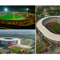 A collage of Talanta Stadium, Benjamin Mkapa Stadium and Hamz Stadium