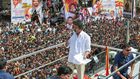 Tamil actor Vijay addressing a rally. 39 people died in a stampede at a rally he was addressing on Saturday