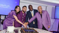 From left- Mrs Shivani Bhojwani wife to Umesh Bhojwani founder of Visionplus, PS Trade Alfred Ombudo KOmbudo and Ishwal Aildasani