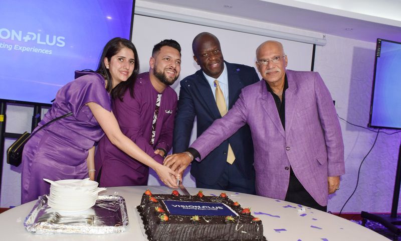 From left- Mrs Shivani Bhojwani wife to Umesh Bhojwani founder of Visionplus, PS Trade Alfred Ombudo KOmbudo and Ishwal Aildasani