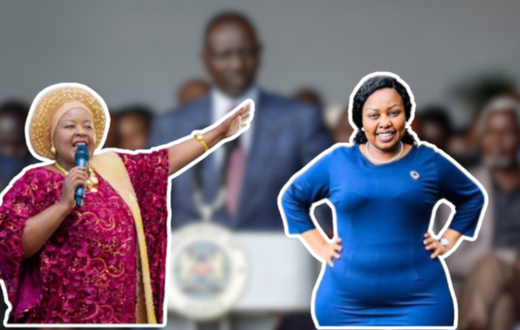 A collage of President William Ruto, Bishop Margaret Wanjiru and Millicent Omanga