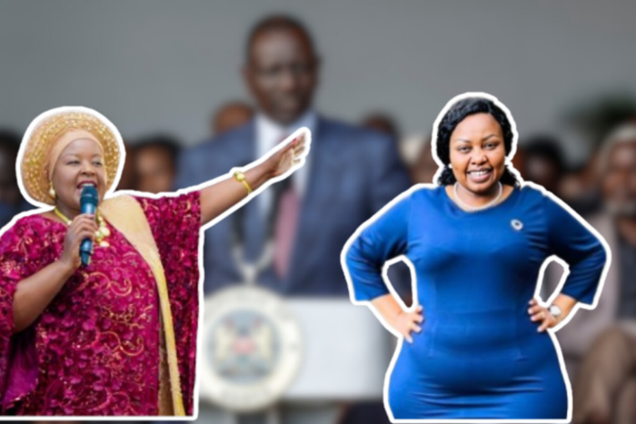 A collage of President William Ruto, Bishop Margaret Wanjiru and Millicent Omanga
