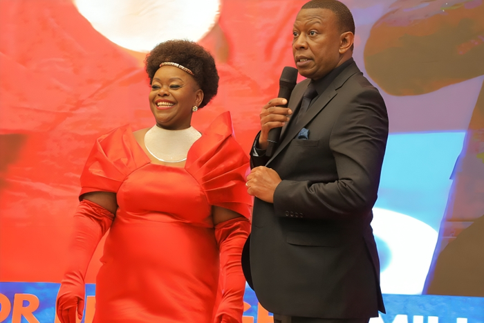 Millie Odhiambo and her husband Magugu Mabona during her book launch