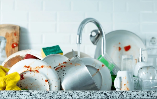 Dirty dishes in a sink