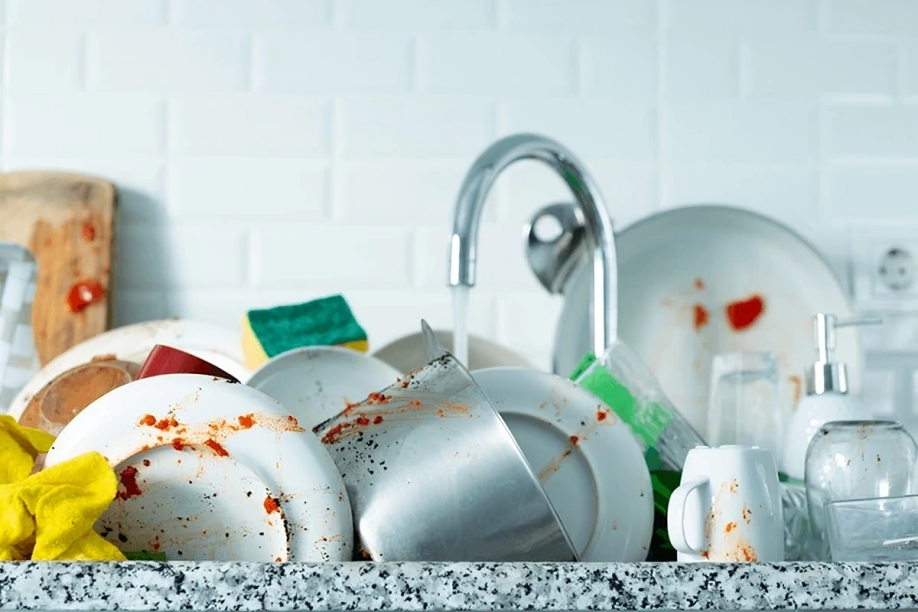 Dirty dishes in a sink