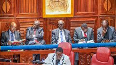Deputy President Rigathi Gachagua and his legal team at the senate chamber